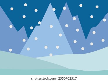 Snowy landscape with mountains on a night day