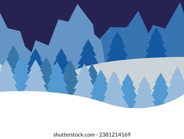 Nachts schneebedeckte Kiefernlandschaft.
