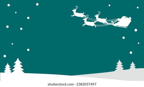 Snowy landscape with Santa Claus and reindeers sleigh ride.
Christmas background material.