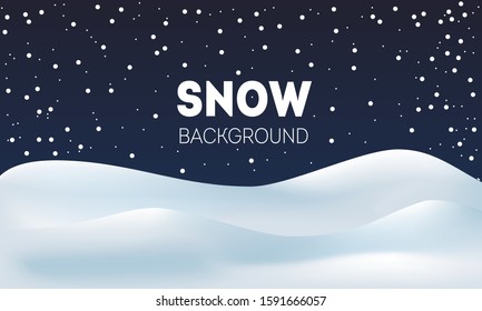 Snowy landscape with snowfall. Vector illustration of winter decoration. Snow background.