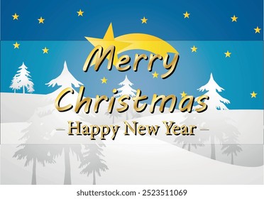 Snowy landscape with stars and golden Christmas and New Year greetings