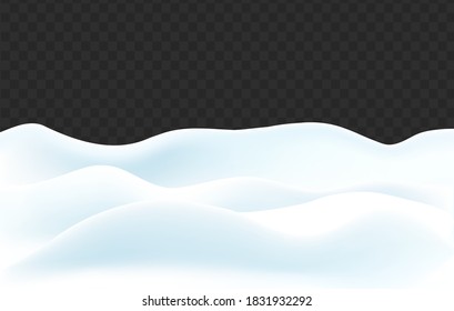 Paisaje nevado. Campo de nieve aislado y vectorial realista sobre el fondo transparente. Ilustración vectorial de la decoración de invierno. Fondo de nieve. Salto de nieve. 