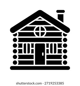 Snowy Log Cabin House Vector Illustration, Solid Style Icon