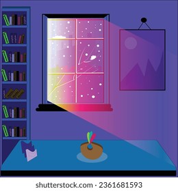 snowy morning and reading room graphic art work.