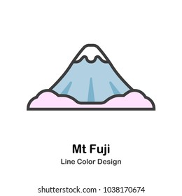 Snowy Mount Fuji Line Color Icon