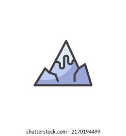 Snowy mountain filled outline icon, line vector sign, linear colorful pictogram isolated on white. Symbol, logo illustration. Vector graphics