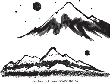 snowy mountain illustrations. hand drawn illustrations.