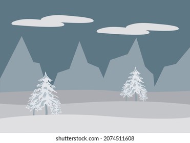 Schneebedeckte Berglandschaft und Nacht.