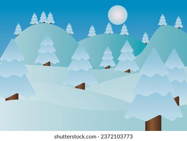 Paisaje montañoso nevado con pinos.
