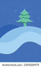 Snowy mountain landscape with towering peaks and pine trees. For Christmas designs.