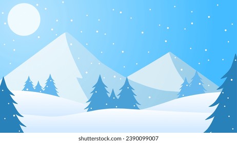 Ilustración vectorial del paisaje montañoso nevado. Escenario de montaña cubierta de nieve en invierno. Panorama de montaña invernal para ilustración, fondo o fondo