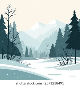 Snowy Mountain Landscape vector illustration