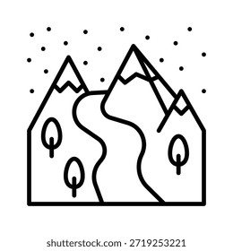 Snowy Mountain Landschaft Vektorgrafik, Line Style Symbol