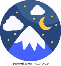 Montaña nevada por la noche, ilustración, vector, sobre fondo blanco.