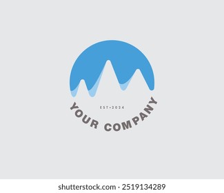Snowy mountain peak logo template. Snowy mountain vector graphic symbol illustration isolated on light background. Snowy mountain peak logo template for ski resort, ski sport business.