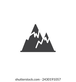 Snowy mountain peak vector icon. filled flat sign for mobile concept and web design. Mountain peak glyph icon. Symbol, logo illustration. Vector graphics