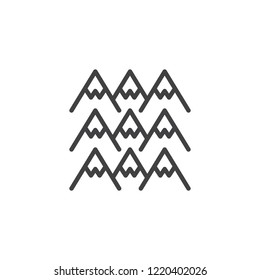 Snowy Mountain peaks outline icon. linear style sign for mobile concept and web design. Winter mountains simple line vector icon. Symbol, logo illustration. Pixel perfect vector graphics