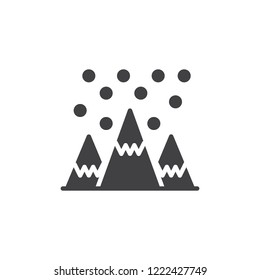 Snowy mountain peaks vector icon. filled flat sign for mobile concept and web design. Mountains and snow simple solid icon. Symbol, logo illustration. Pixel perfect vector graphics