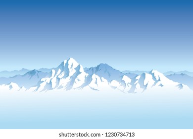 Snowy mountain range with a clear blue sky