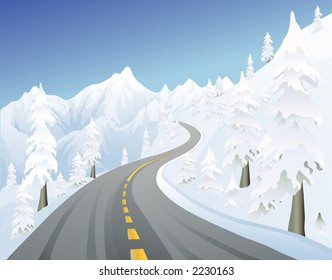 snowy mountain road in the winter