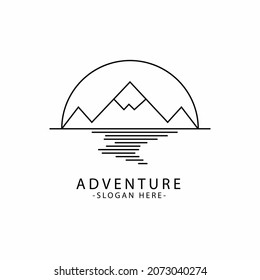 Snowy Mountain and sun vector logo design, landscape logo concept