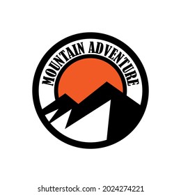 snowy mountain vector in circle outdoor icon and logo