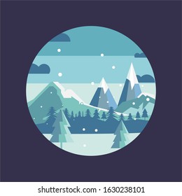 snowy mountain vector in flat design style