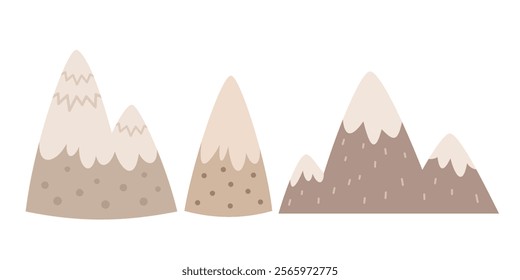 Snowy Mountains clipart, cute arctic object. Hand draw vector illustration in flat style