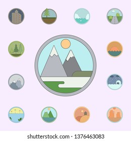 Snowy mountains colored in circle icon. landscapes icons universal set for web and mobile