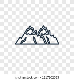 Snowy mountains concept vector linear icon isolated on transparent background, Snowy mountains concept transparency concept in outline style
