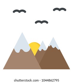 Snowy mountains in evening 