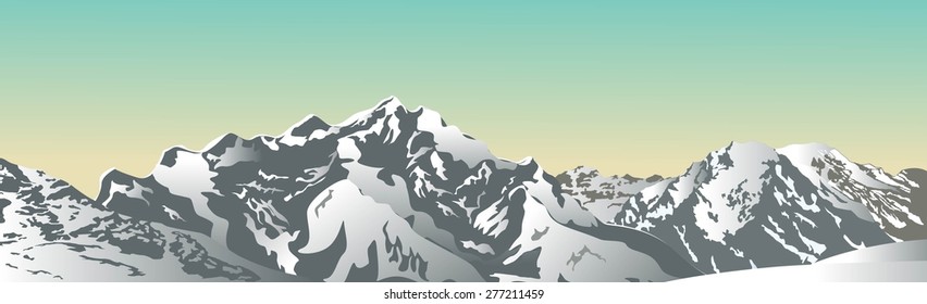 Snowy mountains in the evening. Vector illustration