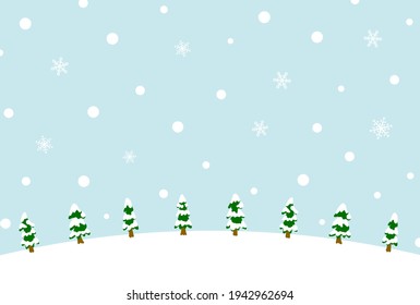 Snowy mountains and fir tree background. Vector illustration.