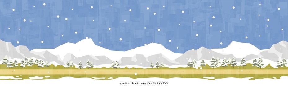 Snowy mountains and flat road background material horizontal position