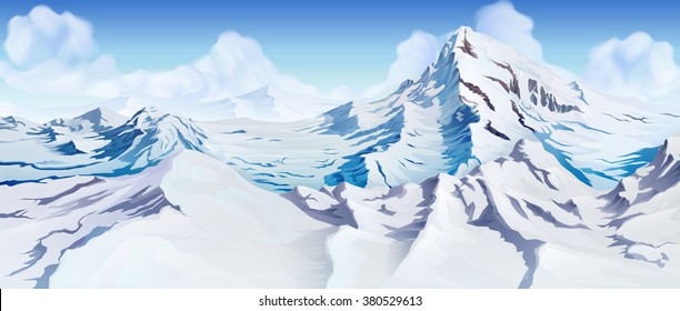 Snowy mountains landscape. Nature beautiful background