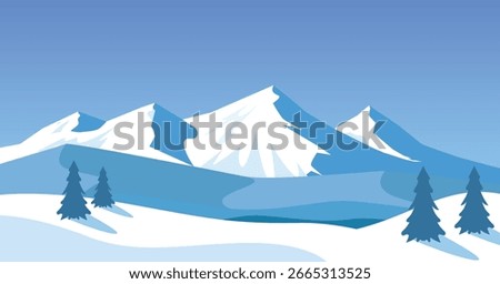 Snowy mountains landscape, winter landscape under a blue sky