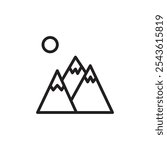 Snowy mountains and moon icon Flat line illustration