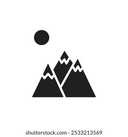 Snowy mountains and moon icon Flat line illustration