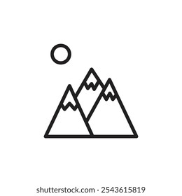 Snowy mountains and moon icon Flat line illustration