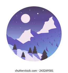 Snowy mountains  at night.
