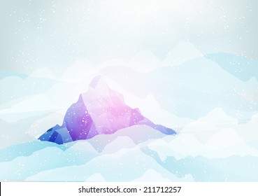 Snowy Mountains Peak with Clouds under it - Vector Illustration