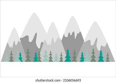 Snowy mountains in scandinavian simple style, vector graphic