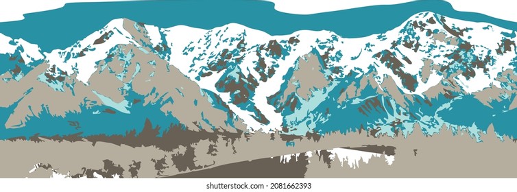 Snowy Mountains seamless vector border