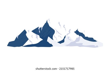 Snowy mountains semi flat color vector object. Ski season. Full sized item on white. Natural beauty. Place for snow sport. Simple cartoon style illustration for web graphic design and animation