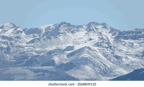 Snowy mountains and sky. 3d illustration