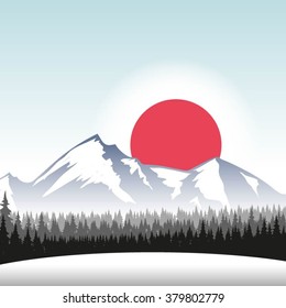 Snowy mountains at sunset