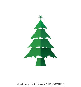 Snowy New year modern tree sign. Snowy Modern Green Autumn. Tree green color style icon. Simple thin line, outline vector of web icons.