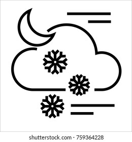 Snowy night black & white line art icon