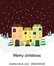 snowy night city at christmas 