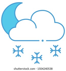 Snowy night icon blue lineal vector illustration